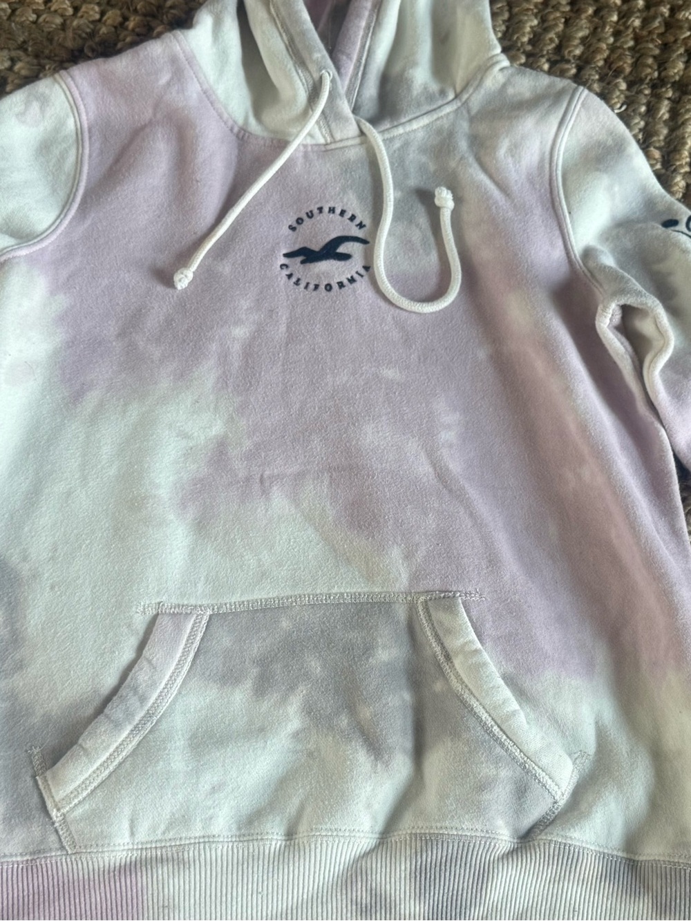 Hollister Lavender Tie-Dye Pullover Hoodie with Navy Logo